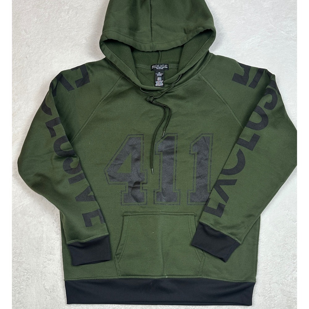 Rouge Collection Mens 2X Olive Green 411 Exclusive Graphic Raglan Hoodie